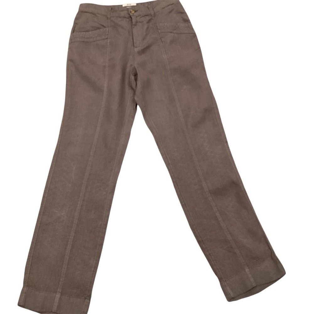 Nicole Miller Taupe Brown 100% Linen Elastic Waist Casual Pant, Size Medium